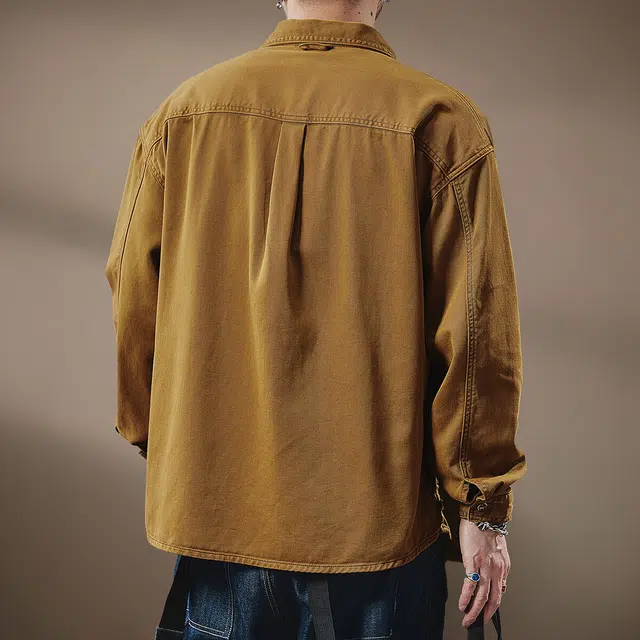 贵色 高端美式复古潮牌长袖设计感拼接口袋休闲工装夹克外套衬衫 男女同款