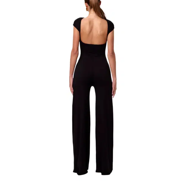 NAKED WARDROBE Smooth Cap Sleeve Wide Leg Jumpsuit