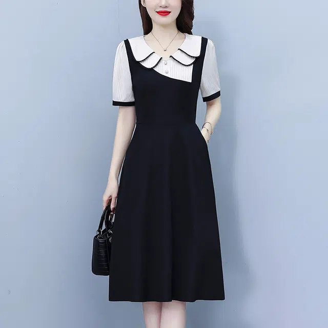 水中花 夏韩版气质设计感显瘦修身裙子短袖连衣裙 女款