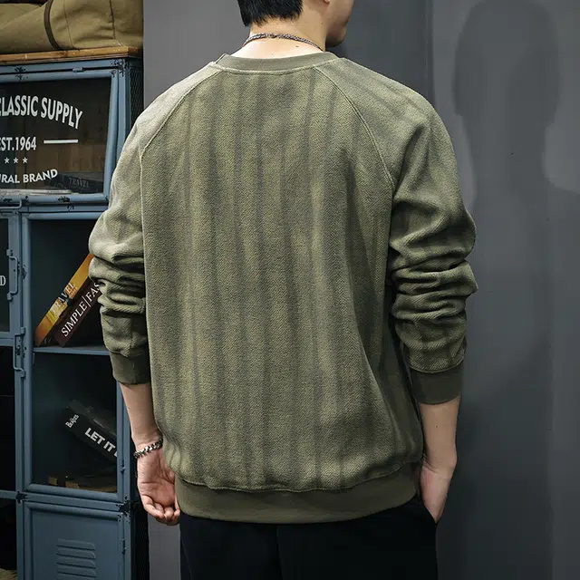 前进牛 秋季美式经典复古潮流潮牌长袖高级质感条纹设计圆领宽松休闲户外百搭上衣卫衣 男款