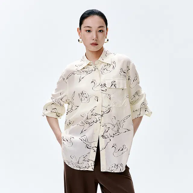 太平鸟 宽松气质印花衬衫 女款