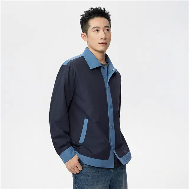 佐丹奴 有型机能感撞色拼接翻领梭织外套风衣 男款