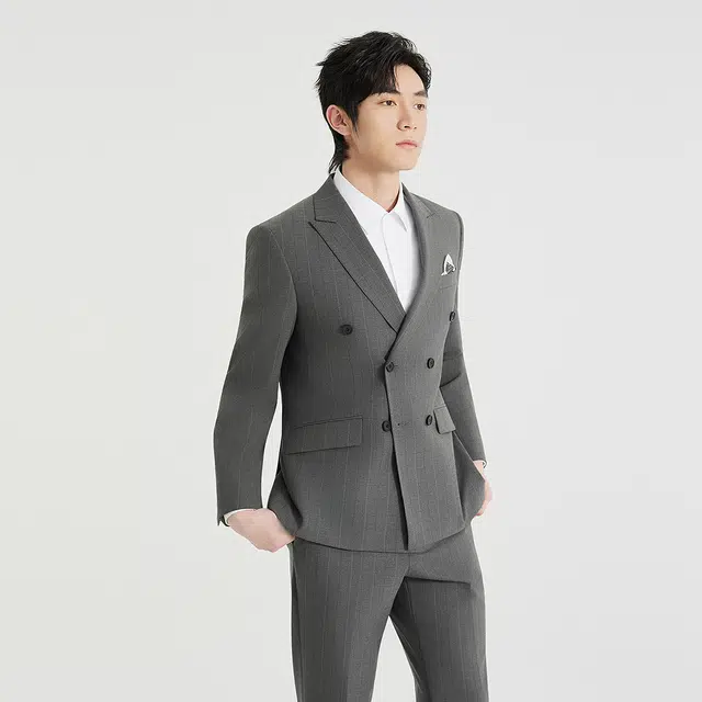 利郎 商务休闲时尚条纹两件套百搭简约秋季长袖西装套装 男款