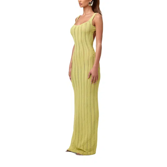 NAKED WARDROBE Knit Open Back Maxi Dress - Chartreuse