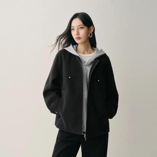 太平鸟 时尚简约宽松直筒假两件廓形外套大衣 女款