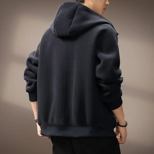 贵色 高端美式复古连帽纯色简约百搭绒感外套 男女同款