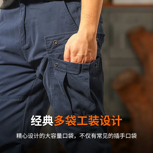 季言 美式复古重磅纯棉多口袋宽松直筒休闲工装裤 男款