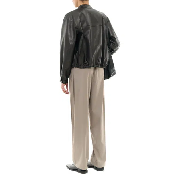 BESLOW VEGAN LEATHER STAND COLLAR JACKET