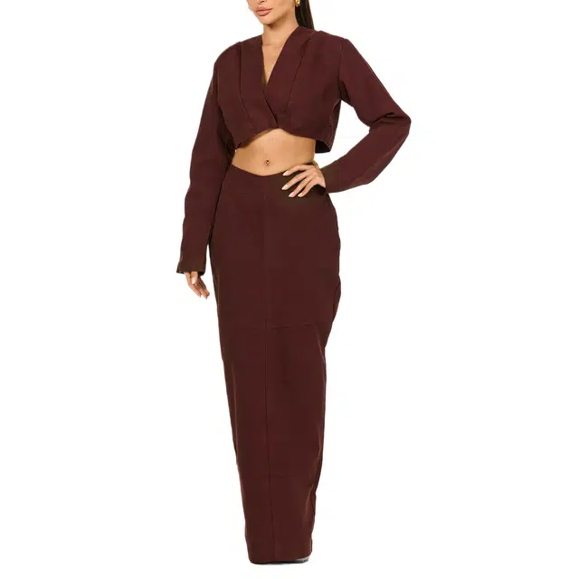 NAKED WARDROBE Canvas V-Waist Maxi Skirt
