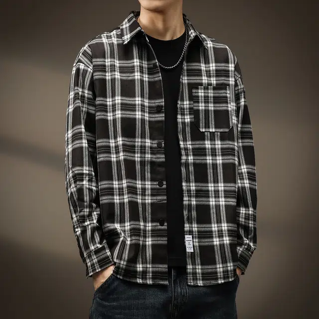 贵色 潮流美式休闲日常百搭复古高街格子长袖衬衫 男女同款