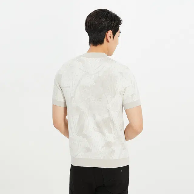 利郎 都市休闲提花半高领时尚潮流短袖打底衫秋季毛衣 男款