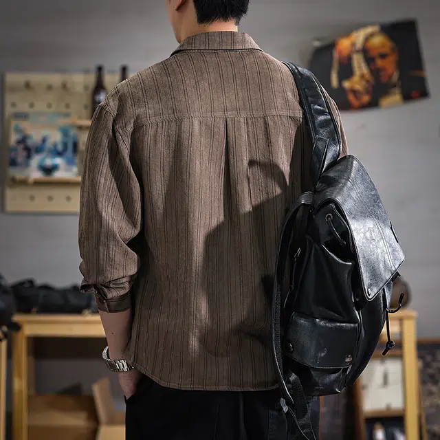 遨宇 高端美式休闲复古潮牌文艺风长袖森系风户外痞帅衬衫 男女同款