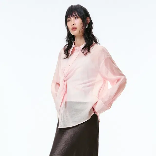 太平鸟 轻薄光泽感两件套内搭吊带长袖衬衫 女款 粉色