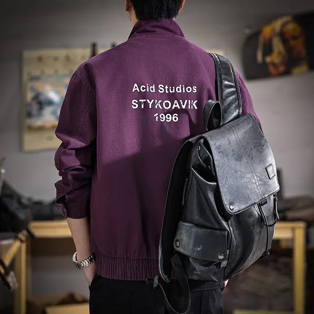 遨宇 秋季美式复古休闲极简风高端情侣高级感美式潮牌立领痞帅户外工装夹克外套 男款