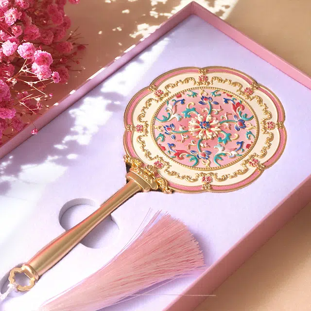 未来枫情 原创 宝相花古风国潮浮雕手持金属化妆镜文创随身镜 无 高级感