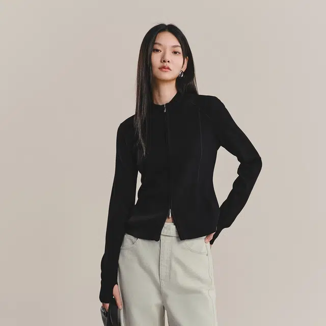 太平鸟 简约软糯鱼骨线显瘦双拉链紧身开衫针织衫 女款