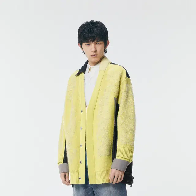 速写 牛仔拼接色块做旧复古休闲毛衣 男女同款