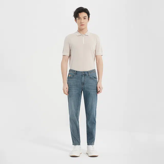 利郎 时尚都市水洗磨白质感百搭低腰小脚修身夏季牛仔裤 男款