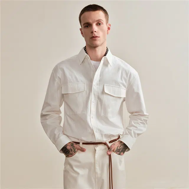 佐丹奴 纯棉工装衬衣口袋帅气宽松长袖衬衫 男款