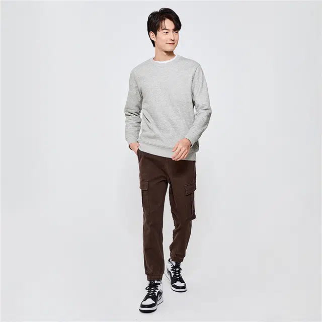 佐丹奴 加绒上衣加厚休闲套头衫圆领抓绒卫衣 男款