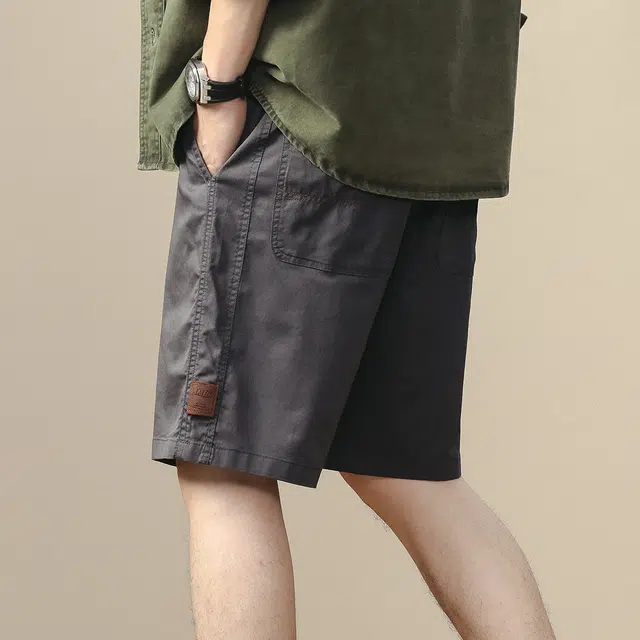 格蓝鹿 简约宽松休闲日常通勤简约直筒抽绳工装短裤 男女同款 基础色（黑灰白等）