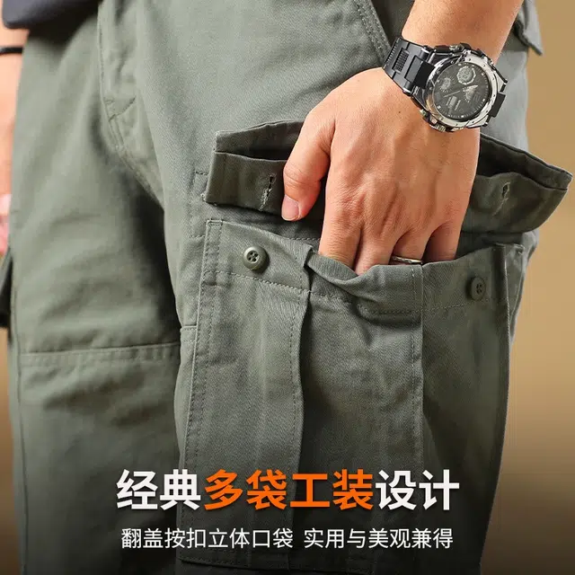 季言 美式复古重磅高级感户外多口袋五分裤百搭直筒中裤工装短裤 男款