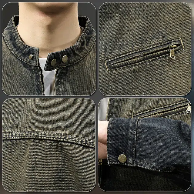 前进牛 秋季美式休闲经典复古潮牌高端渐变拽酷高街立领外穿衬衫男潮流硬汉风哈灵顿水洗痞帅宽松休闲夹克衬衣男牛仔外套 男款