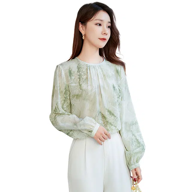水墨佳人 桑蚕丝印花圆领衬衫 女款