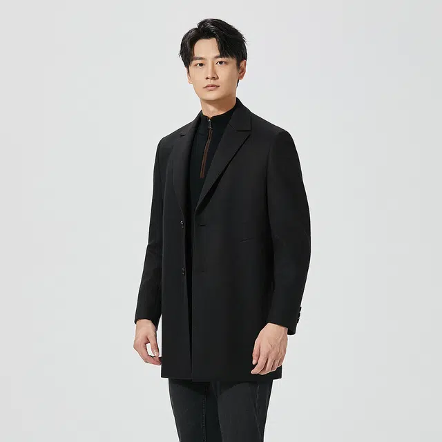 利郎 纯色中长款保暖商务休闲毛呢大衣 男款