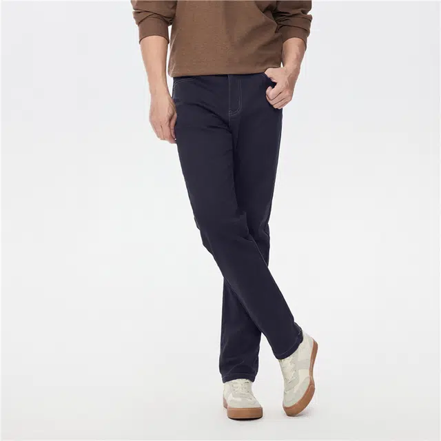 佐丹奴 内抓绒绣标五袋款中腰长裤牛仔裤 男款