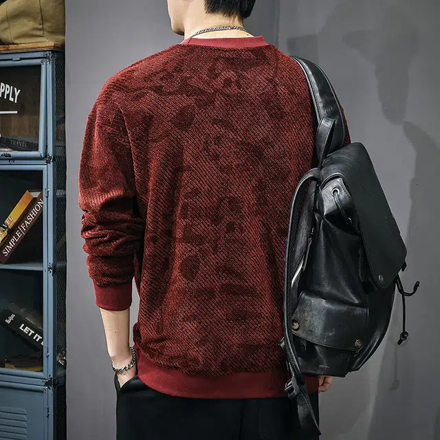 前进牛 秋季圆领美式复古经典潮流潮牌极简风肌理感宽松休闲户外百搭大码长袖上衣卫衣 男款