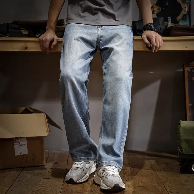 遨宇 秋季美式经典复古潮流潮牌极简风高级莱赛尔天丝宽松休闲户外百搭直筒阔腿裤牛仔裤 男款