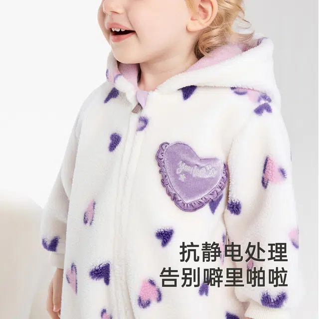 英氏 提花加绒连帽长袖连体衣 婴幼童