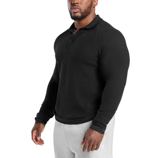 GYMSHARK Long Sleeve WafflePolo