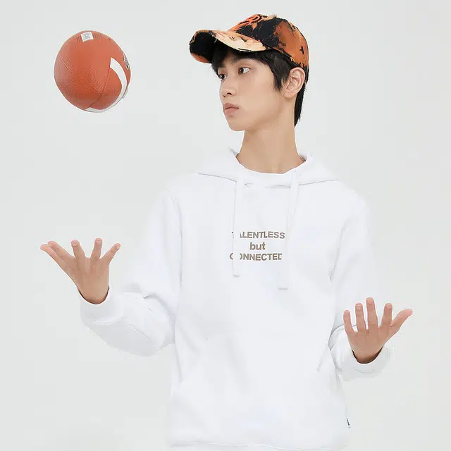 美特斯邦威 字母印花连帽套头宽松长袖卫衣 男款