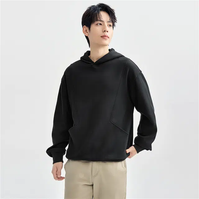 佐丹奴 加绒破骨口袋连帽针织套头卫衣 男款