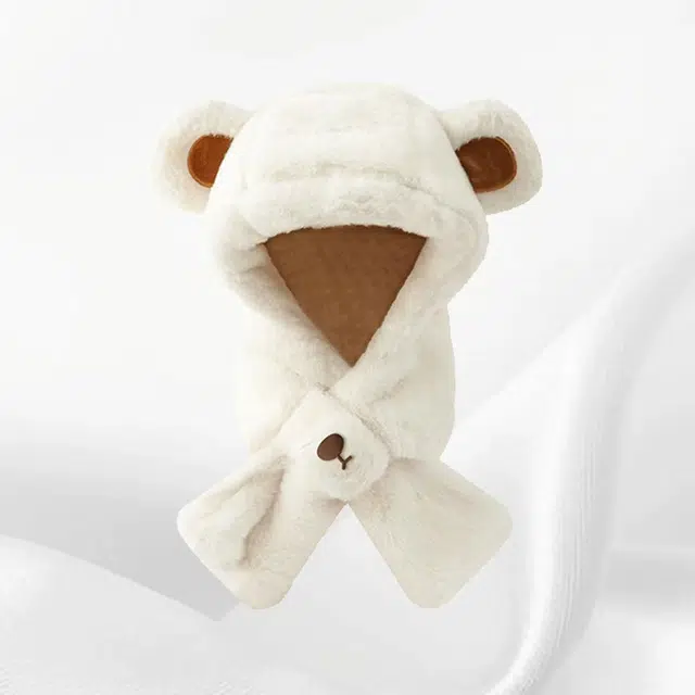 恩僾德 韩系熊耳朵软萌可爱加厚小众百搭甜美高颜值显脸小保暖 聚酯纤维 帽子 男女同款情侣款