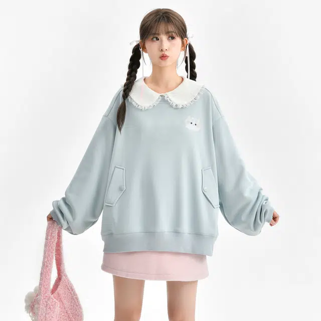 森女部落 可爱印花套头圆领卫衣高腰蛋糕半身裙裙装套装 女款