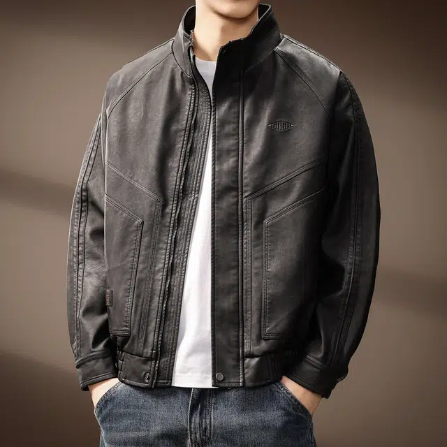 贵色 美式痞帅水洗立领复古夹克潮流多口袋工装外套皮衣 男女同款