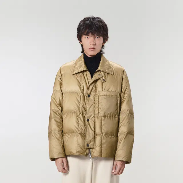 速写 纯色单排扣翻领宽松短款羽绒服外套 男女同款