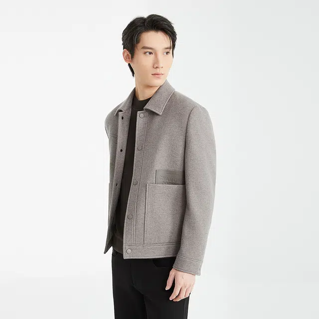 利郎 热燃科技翻领短款纯色保暖绵羊毛冬季大衣 男款