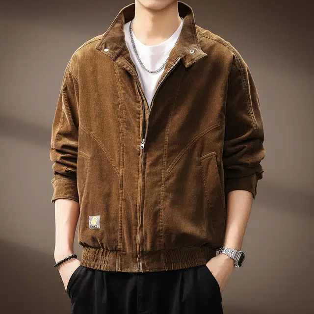 贵色 美式复古潮流百搭竖纹设计感立领工装长袖夹克外套 男女同款