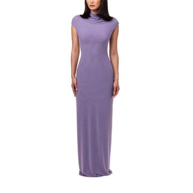 NAKED WARDROBE Drape Cap Sleeve Maxi Dress Mesh