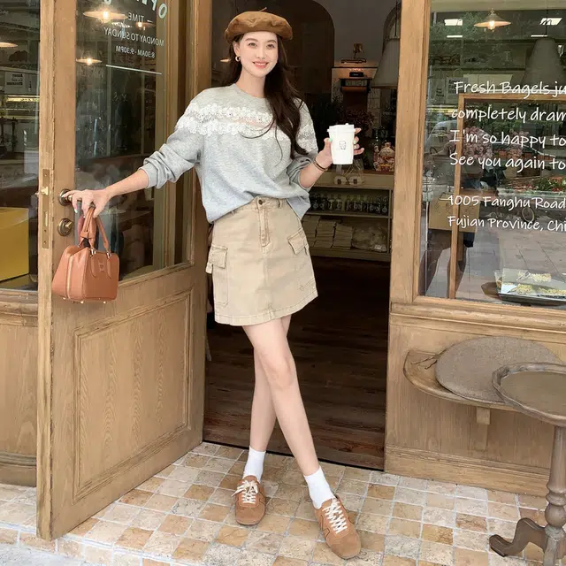 美洋 蕾丝百搭宽松圆领套头长袖卫衣 女款 灰色