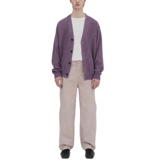 BESLOW DIAGONAL CABLE CARDIGAN LILAC