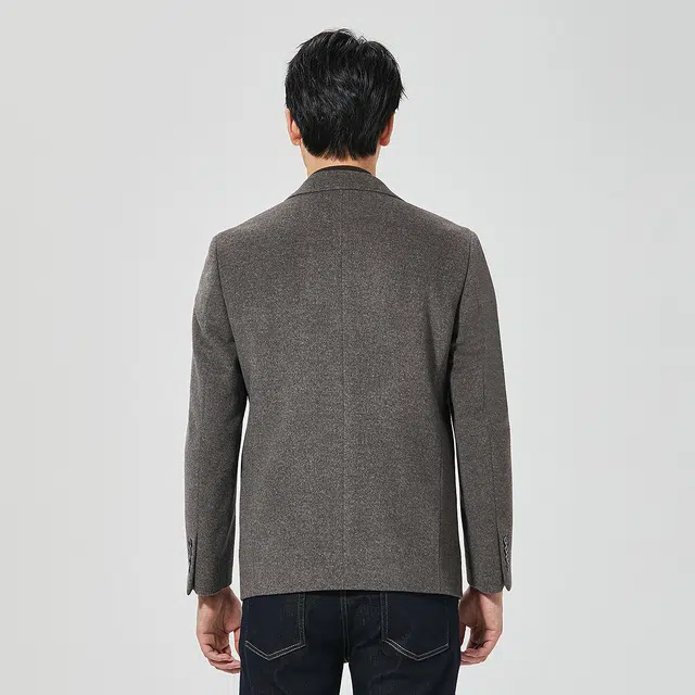 利郎 骆驼绒保暖纯色时尚都市平驳领短款冬季毛呢大衣 男款