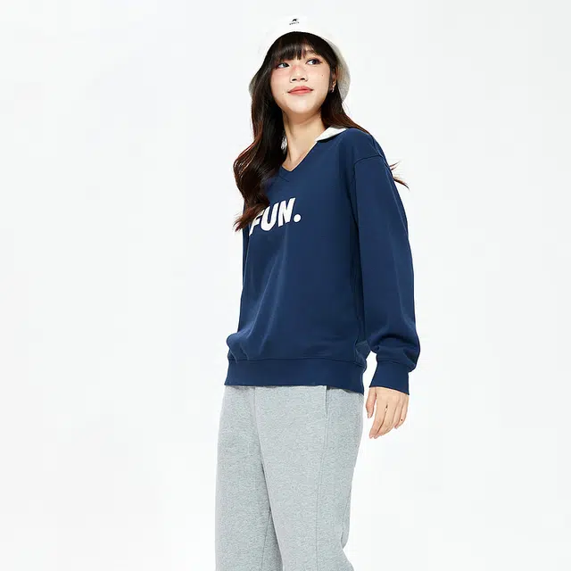 美特斯邦威 宽松直筒字母印花束脚针织运动裤 女款