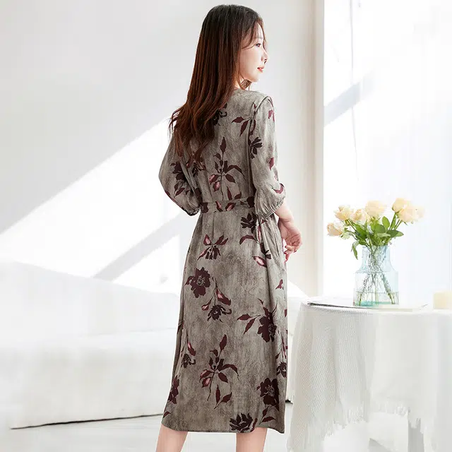 水墨佳人 时尚百搭舒适短袖连衣裙 女款 干枯玫瑰