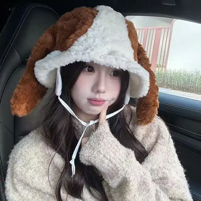 恩僾德 可爱比格犬 秋冬保暖百搭 显脸小卡通加厚 聚酯纤维 绒线帽 男女同款情侣款