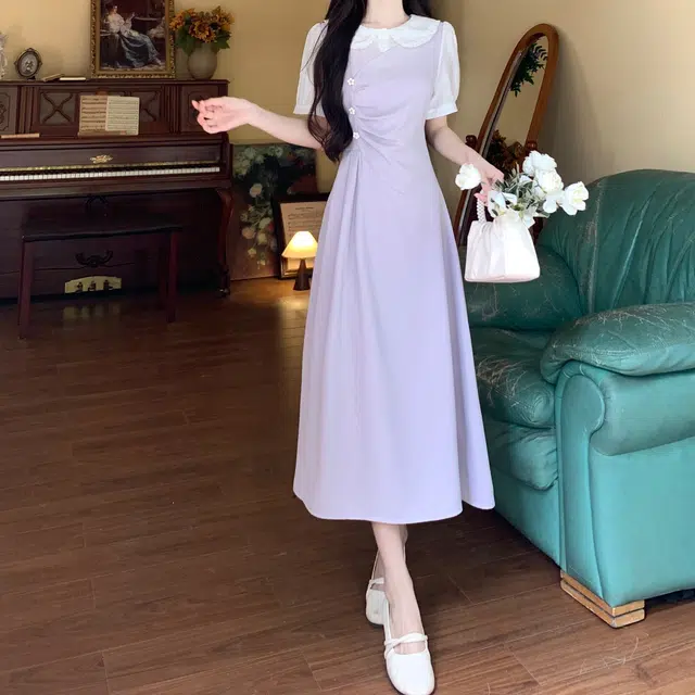 水中花 气质收腰显瘦短袖连衣裙 女款